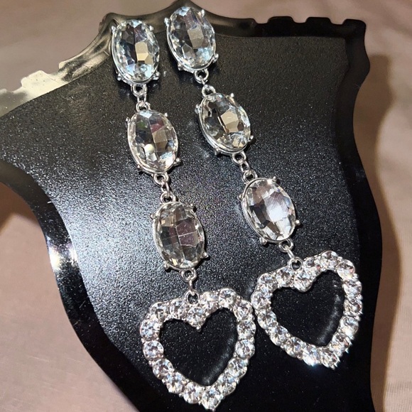 Silver Rhinestone Rhinestone Dangle Earrings - Picture 2 of 7